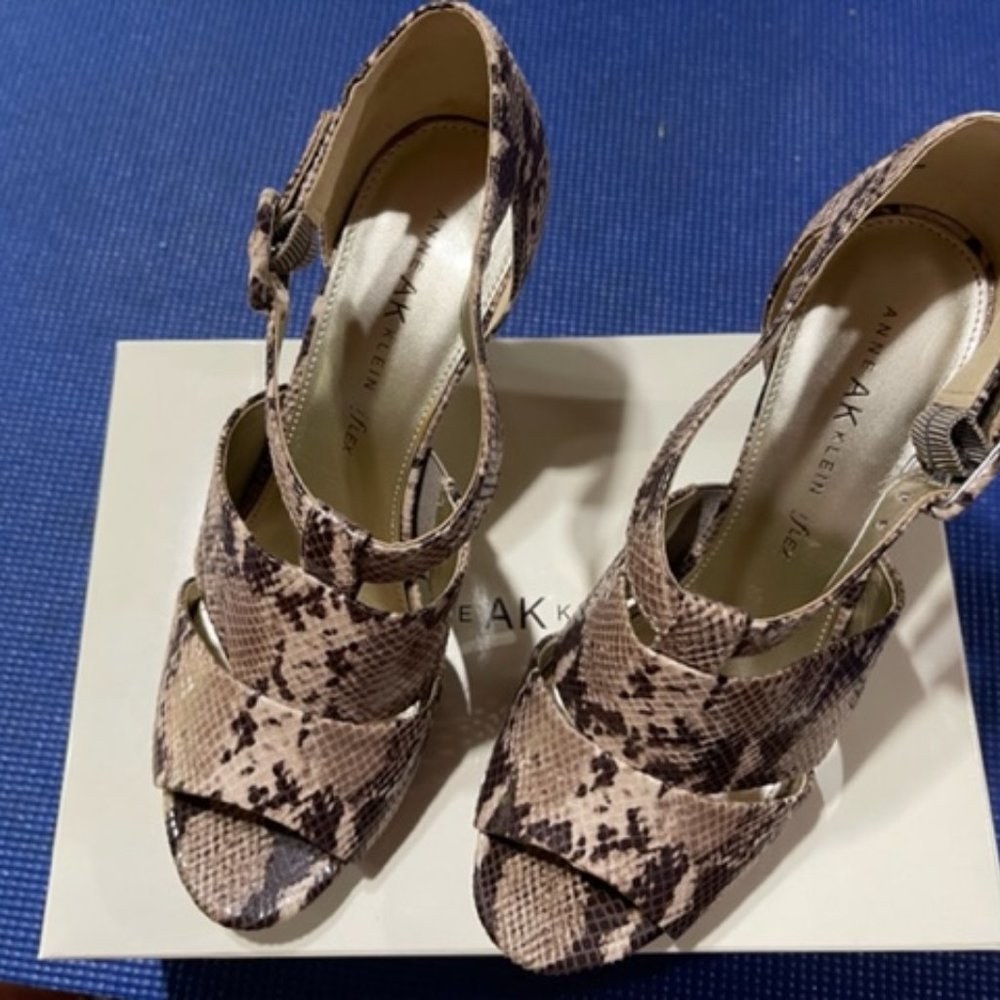 Anne Klein Snake Print Stiletto Heel Leather Sandal, 9